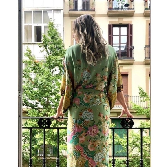 New Floral Bohemian Peacock Kimono Duster Jacket Robe Swim Cover - Picture 6 of 13